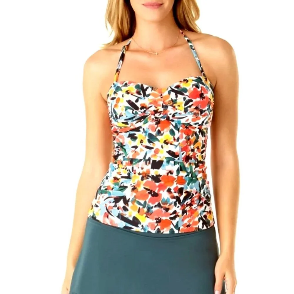Anne Cole XS Tankini Top Twist Sweetheart Swim Bikini Removable Halter Swimwear